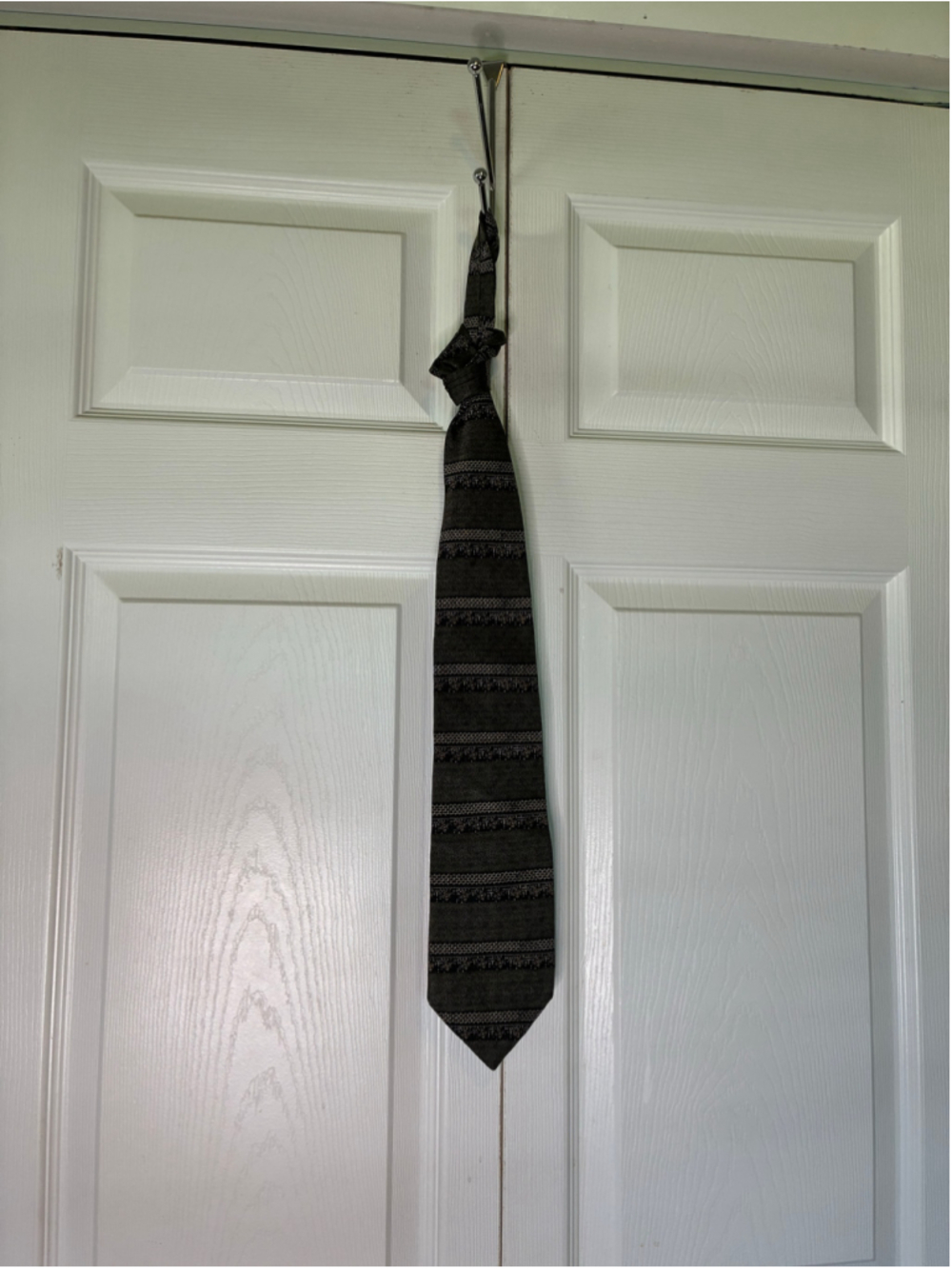Men's Haggar Silk Tie One Size Grey and Black Striped